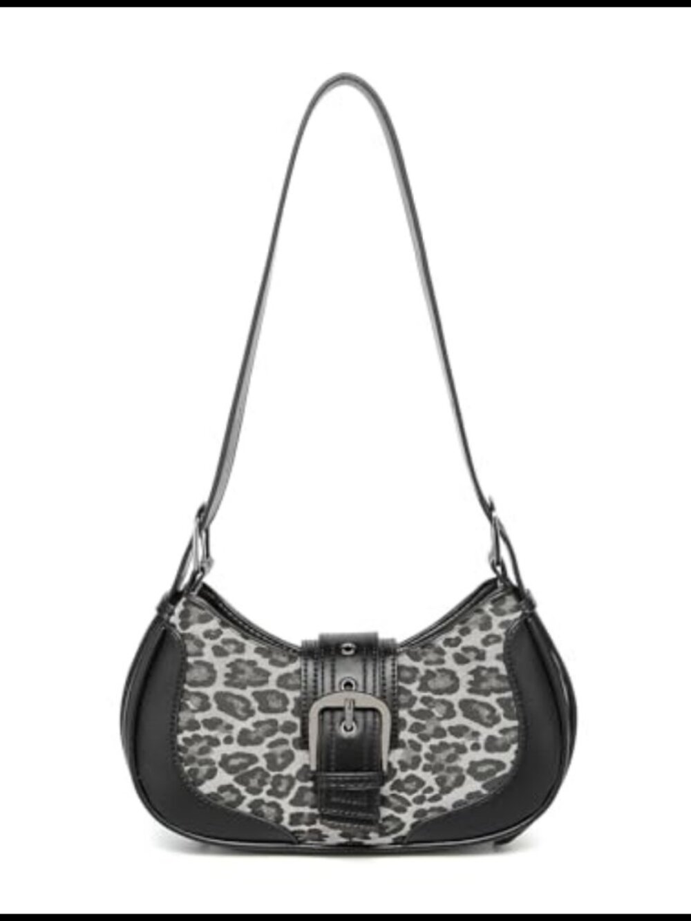 Y2K Leopard Print Crescent Crossbody Bag Vegan Leather Faux Suede Zip